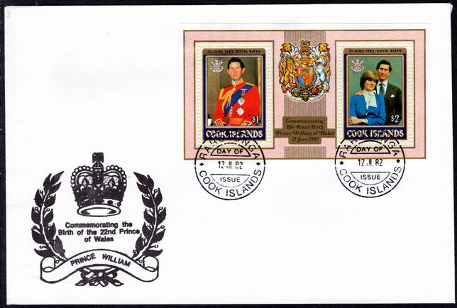 Cook Islands 1982 Prince William souvenir sheet first day cover.