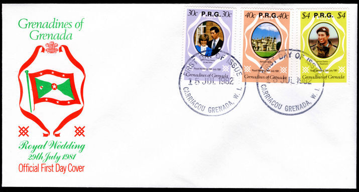 Grenada Grenadines 1982 Royal Wedding Official with $4 different backgound first day cover.