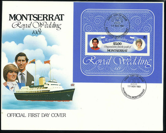 Montserrat 1981 Royal Wedding souvenir sheet first day cover.