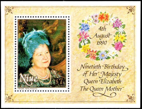 Niue 1991 90th Birthday of Queen Elizabeth the Queen Mother souvenir sheet unmounted mint.