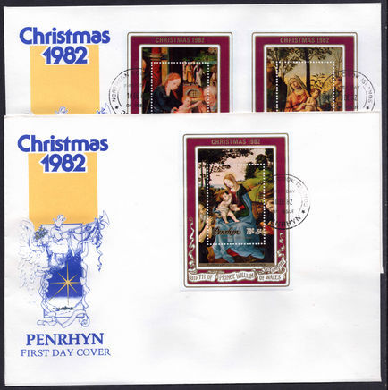 Penrhyn Island 1982 Childrens Charity souvenir sheet set on first day covers. 