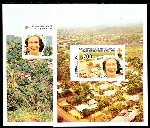 Sierra Leone 1992 Accession of Queen Elizabeth imperf souvenir sheet set unmounted mint.