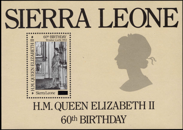 Sierra Leone 1986 60th Birthday surcharged souvenir sheet unmounted mint.