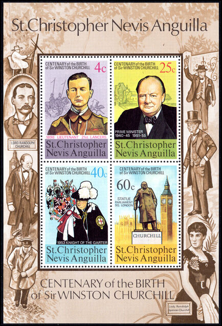 St Christopher 1974 Churchill souvenir sheet unmounted mint.