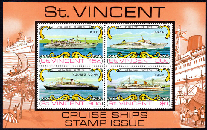 St Vincent 1974 Cruise Ships souvenir sheet unmounted mint.