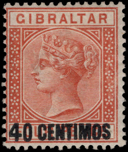 Gibraltar 1889 40c on 4d orange-brown lightly mounted mint.