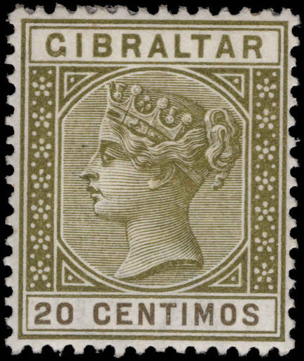 Gibraltar 1889-96 20c olive-green lightly mounted mint.