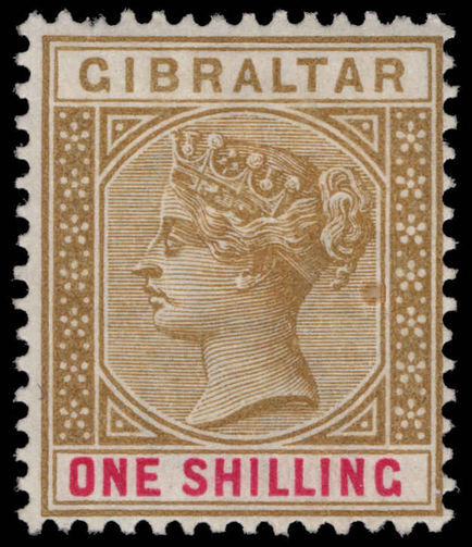 Gibraltar 1898 1s bistre and carmine lightly mounted mint.