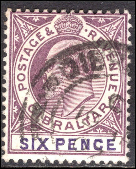 Gibraltar 1904-08 6d dull purple and violet ordinary paper Mult Crown CA fine used.