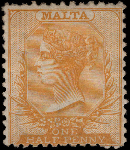 Malta 1863-81 ½d yellow-orange wmk CC perf 12½ clean cut perf unused.