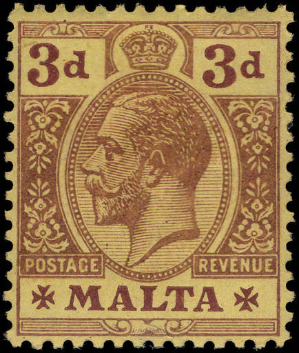 Malta 1914-21 3d purple on orange-buff lightly mounted mint.