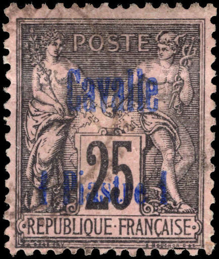 Cavalle 1893-1900 1pi on 25c black on lilac fine used.
