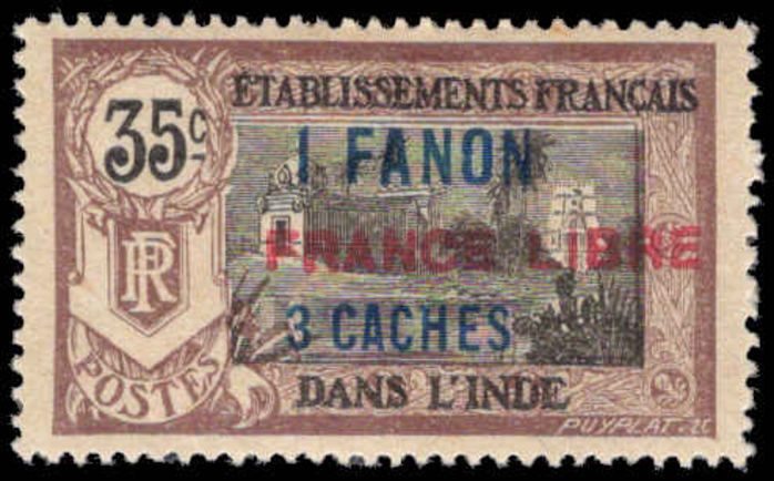 French Indian Settlements 1941 1fa3ca on 35c France Libre fine lightly mounted mint.
