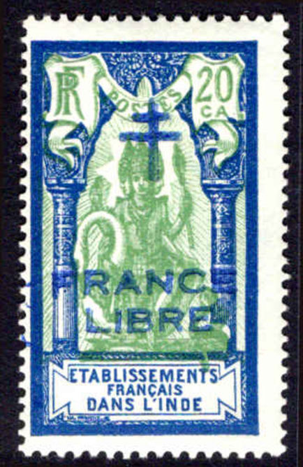 French Indian Settlements 1942-43 20ca with blue France Libre fine lightly mounted mint.