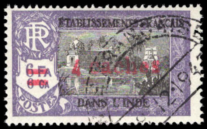 French Indian Settlements 1943 4ca on 6fa6ca fine used.