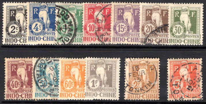 Indo-China 1908 Postage Due set mixed mint and used (2c 4c 15c 30c 60c 1f lightly mounted mint).