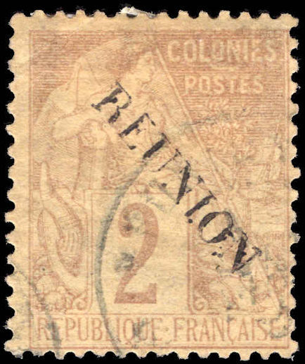 Reunion 1891 2c brown on buff no accent fine used.