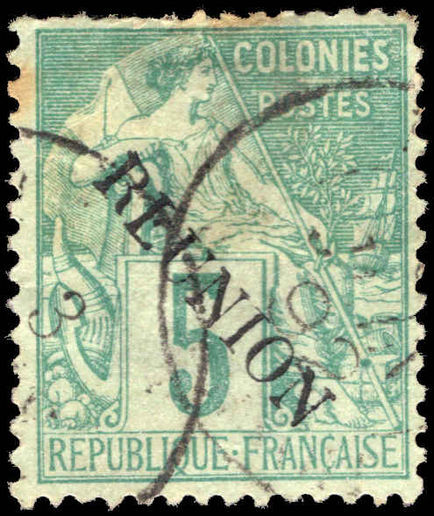 Reunion 1891 5c green on pale green no accent fine used.