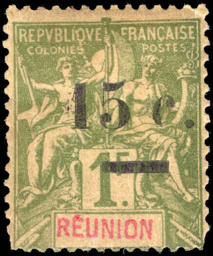 Reunion 1901 15c on 1f unused (faults).