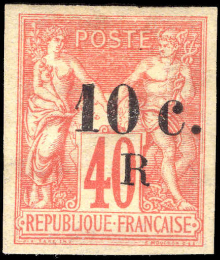 Reunion 1885-86 10c on 40c red on yellow mounted mint.