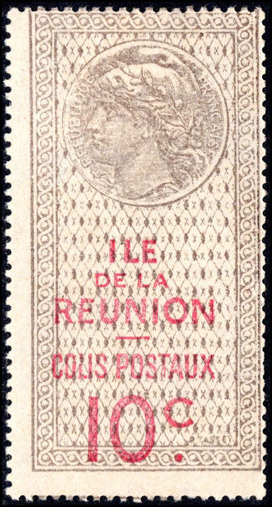 Reunion 1907-23 10c brown and red parcel post mounted mint.