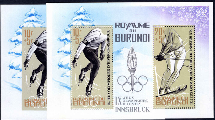 Burundi 1964 Winter Olympic Games perf and imperf souvenir sheets unmounted mint.