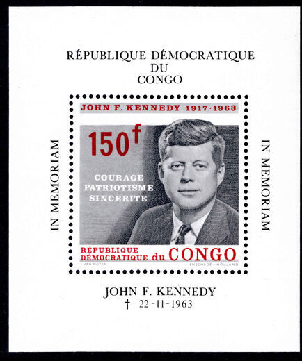Congo Kinshasa 1964 President Kennedy Commemoration souvenir sheet unmounted mint.