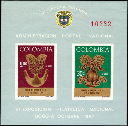 Colombia 1967 UPU Commission souvenir sheet unmounted mint.