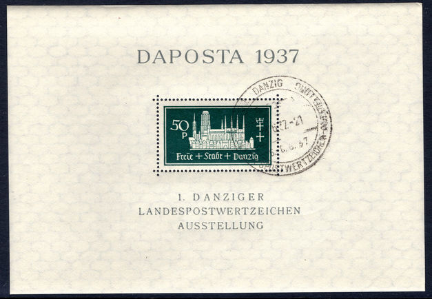 Danzig 1937 Philatelic Exhibition DAPOSTA postage souvenir sheet CTO very fine used.