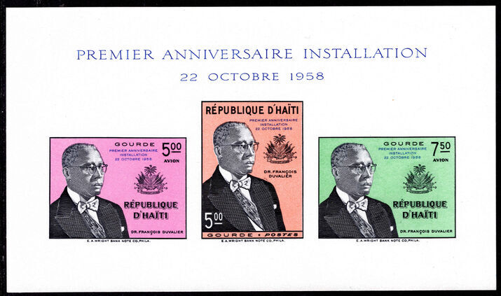 Haiti 1958 Duvalier imperf souvenir sheet lightly mounted mint.