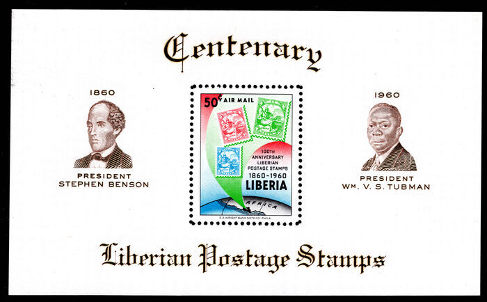 Liberia 1960 Stamp Centenary souvenir sheet unmounted mint.
