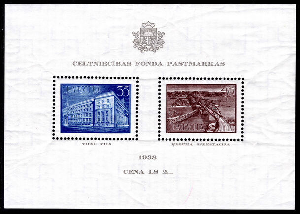 Latvia 1938 National Rebuilding Fund (wrinkled) souvenir sheet unmounted mint.