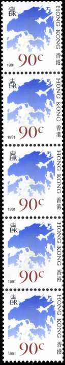 Hong Kong 1987-92 90c coil strip with number on reverse unmounted mint.