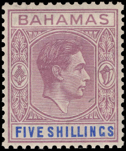 Bahamas 1938-52 5s lilac and blue chalky paper usual toned gum lightly mounted mint.
