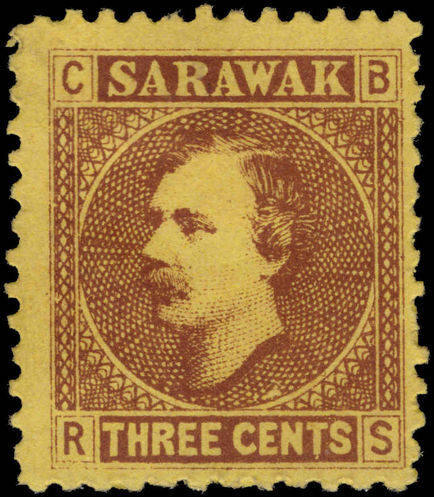 Sarawak 1875 2c brown on yellow no stop after cents unused no gum.