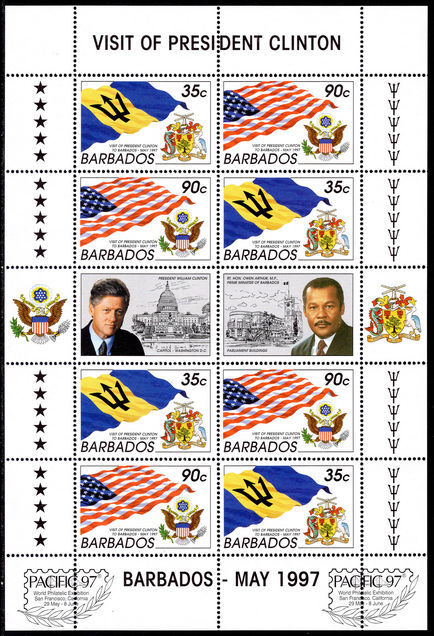 Barbados 1997 Visit of Pres. Clinton sheetlet unmounted mint.