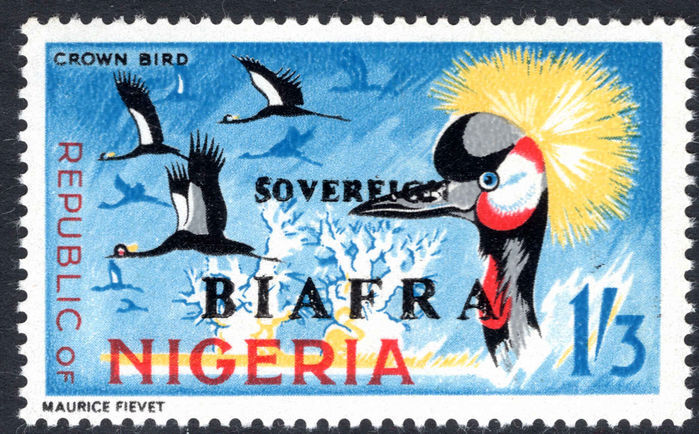 Biafra 1968 1s3d Crown Bird with missing red overprint unmounted mint.