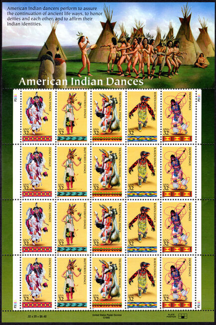 USA 1996 Traditional Amerindian Dances sheetlet unmounted mint.
