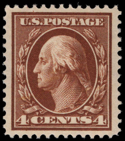 USA 1910-13 4c chocolate-brown perf 12 single line wmk fine lightly mounted mint.