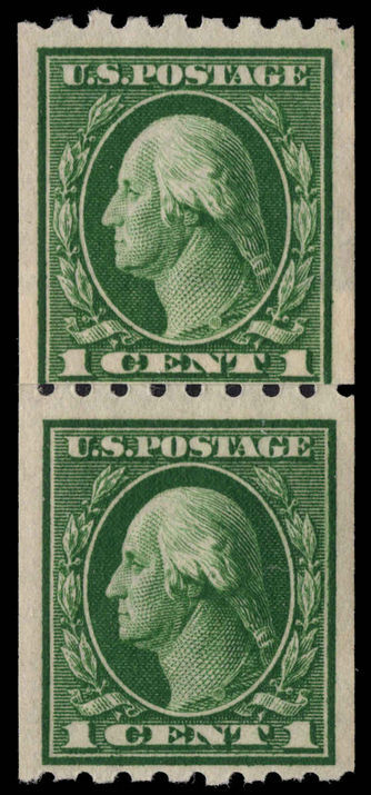 USA 1912 1c green coil paste-up pair fine unmounted mint.