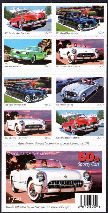 USA 2005 Sports Cars of 1950s sheetlet unmounted mint.