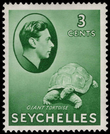 Seychelles 1938-49 3c green tortoise unmounted mint.