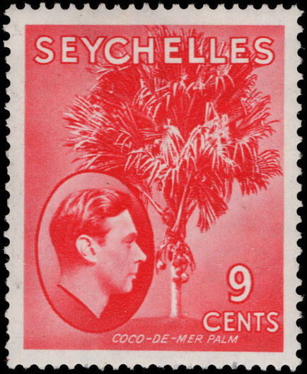 Seychelles 1938-49 9c scarlet lightly mounted mint.
