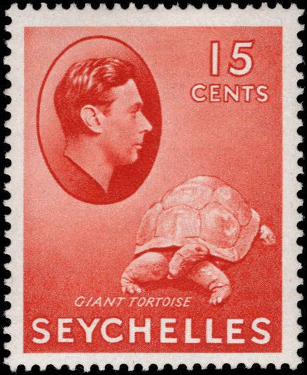 Seychelles 1938-49 15c brown-red tortoise ordinary paper lightly mounted mint.