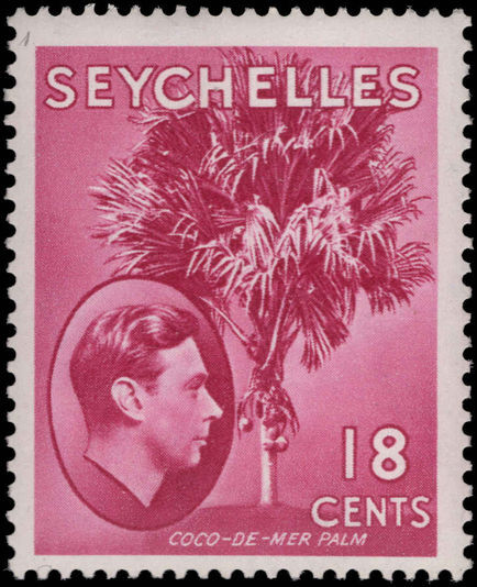 Seychelles 1938-49 18c carmine-lake chalky paper lightly mounted mint.