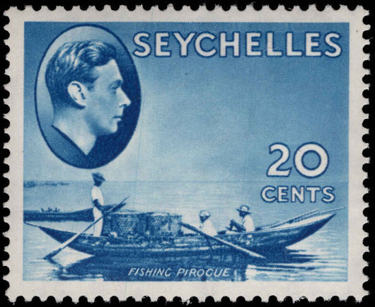 Seychelles 1938-49 20c blue fishing pirogue unmounted mint.