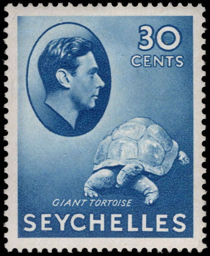 Seychelles 1938-49 30c blue tortoise chalky paper lightly mounted mint.