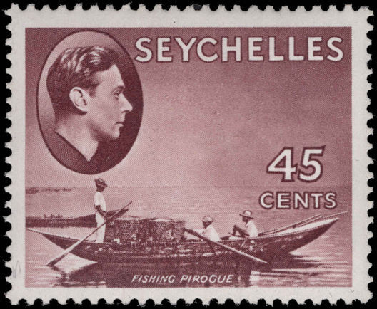 Seychelles 1938-49 45c chocolate fishing pirogue chalky paper lightly mounted mint.