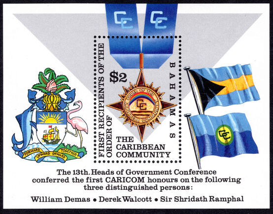 Bahamas 1994 First Recipients of Order of the Caribbean Community souvenir sheet unmounted mint.