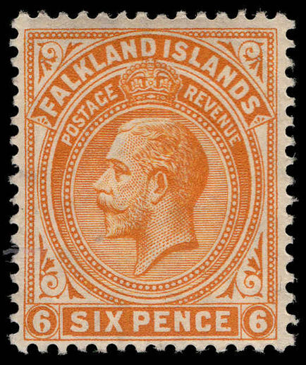 Falkland Islands 1912-20 6d yellow-orange lightly mounted mint.